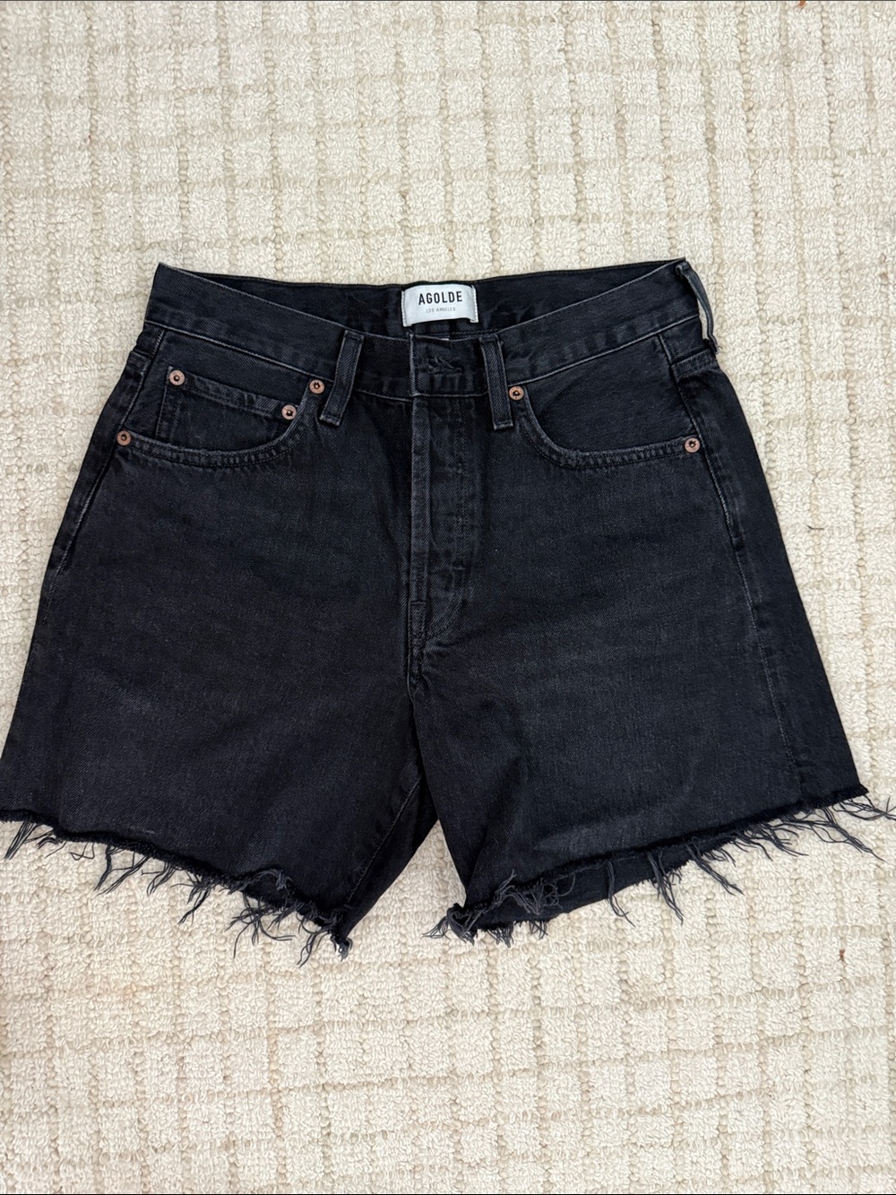 Agolde Black Raw-Hem High-Rise Denim Shorts